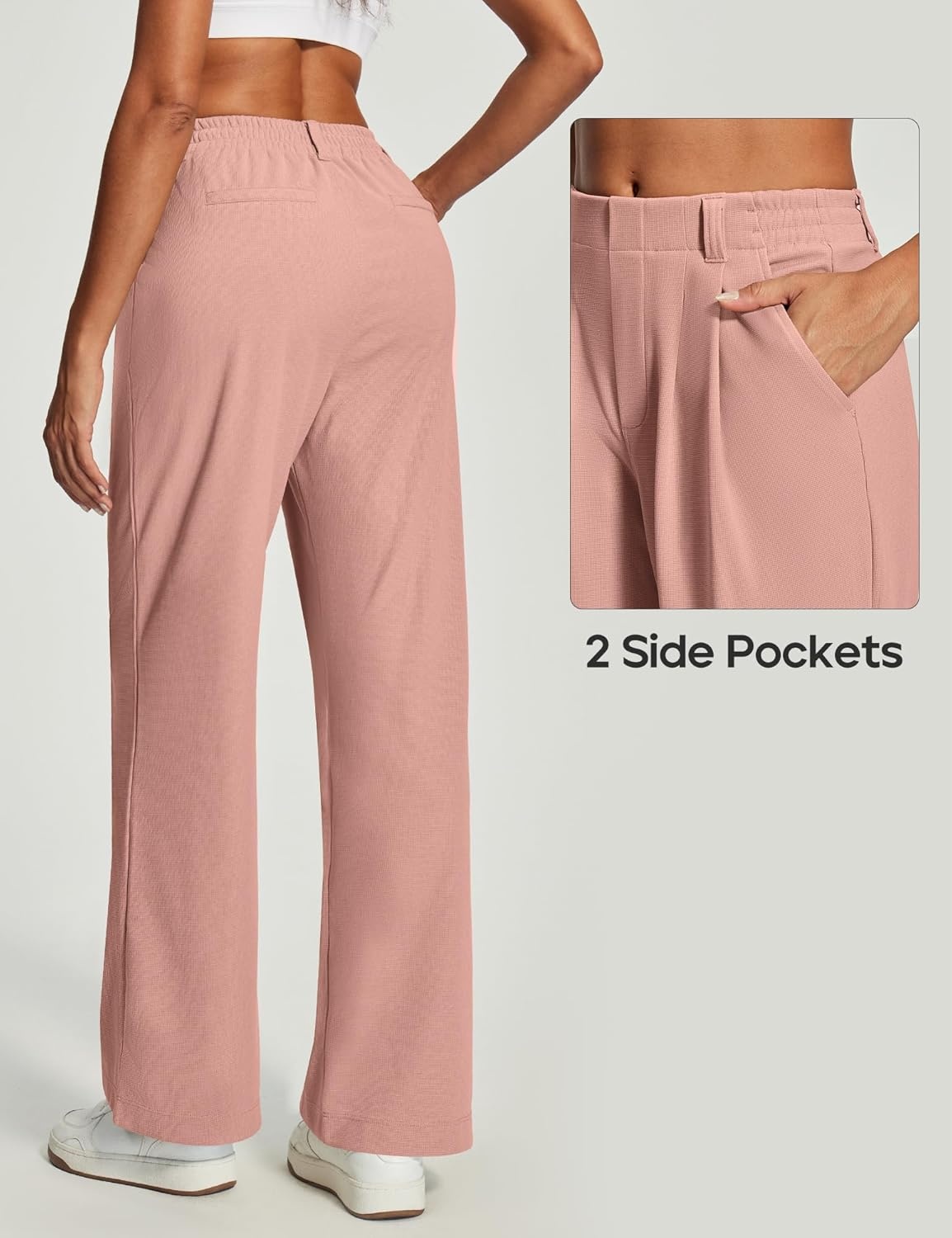 image:imageHeathyoga Wide Leg Stretchy Work Pants Women Pull on Dress Pants High Waisted Business Casual Trousers Slacks for WomenPink