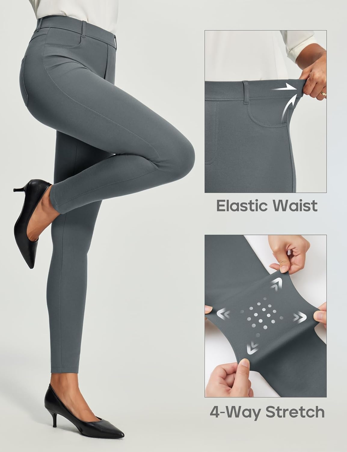 image:imageHeathyoga Womens Dress Pants Pull On Stretchy Work Pants Women Business Casual Outfits Slacks for Women Teacher Pants OfficeGrey