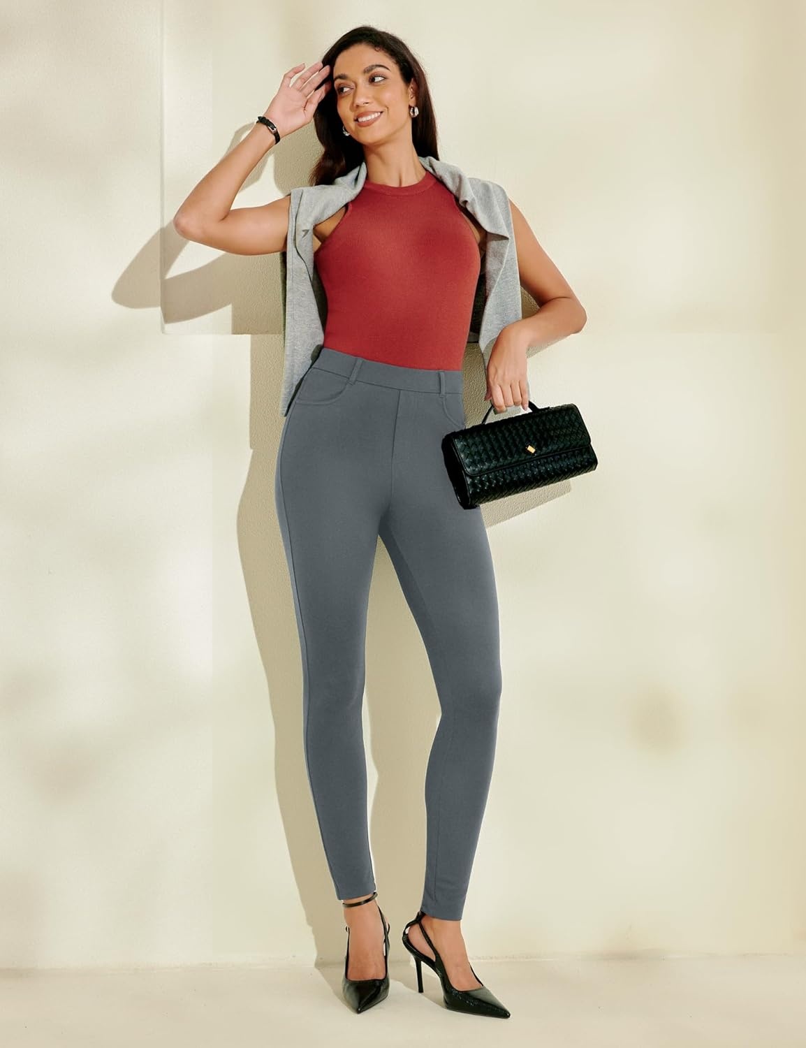 image:imageHeathyoga Womens Dress Pants Pull On Stretchy Work Pants Women Business Casual Outfits Slacks for Women Teacher Pants OfficeGrey