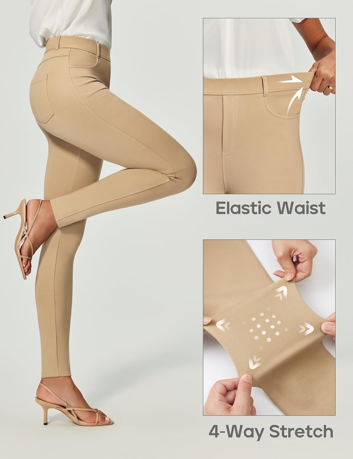 image:imageHeathyoga Womens Dress Pants Pull On Stretchy Work Pants Women Business Casual Outfits Slacks for Women Teacher Pants OfficeKhaki