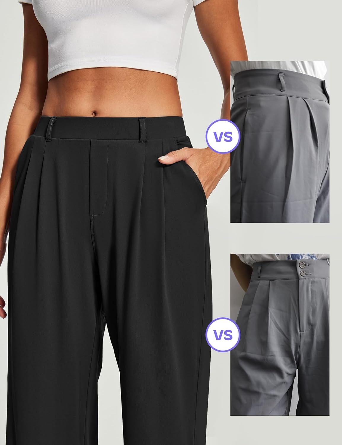 image:imageHeathyoga Womens Dress Pants Pull On Wide Leg Stretchy Work Pants Women Business Casual Outfits Slacks for Women TrousersBlack