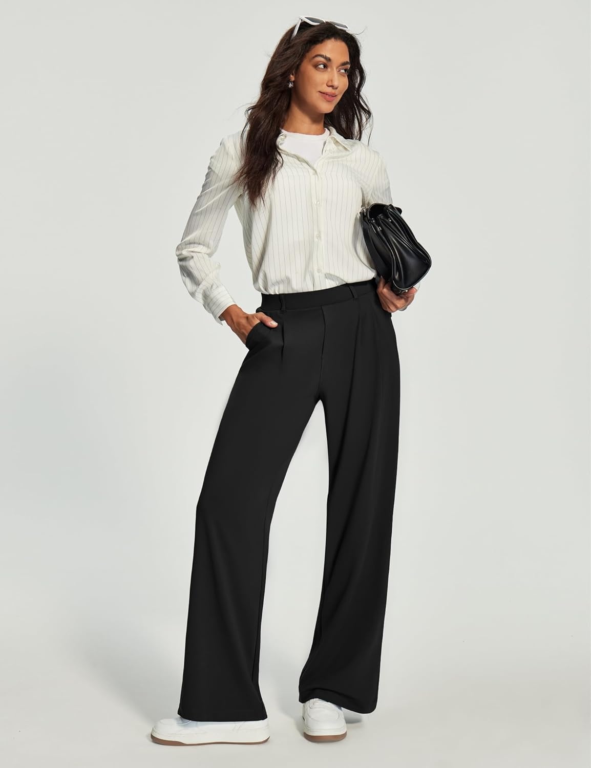 image:imageHeathyoga Womens Dress Pants Pull On Wide Leg Stretchy Work Pants Women Business Casual Outfits Slacks for Women TrousersBlack