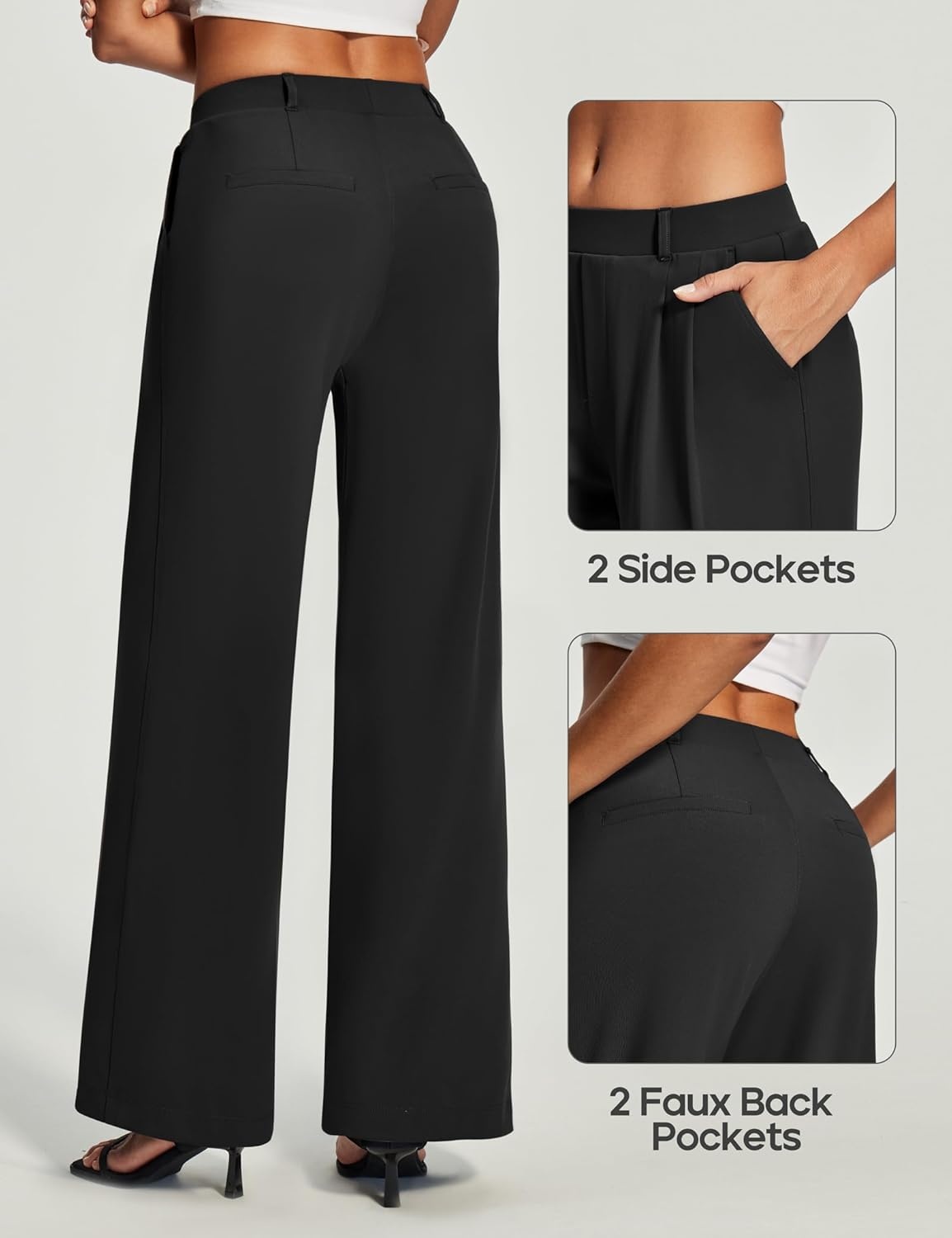 image:imageHeathyoga Womens Dress Pants Pull On Wide Leg Stretchy Work Pants Women Business Casual Outfits Slacks for Women TrousersBlack