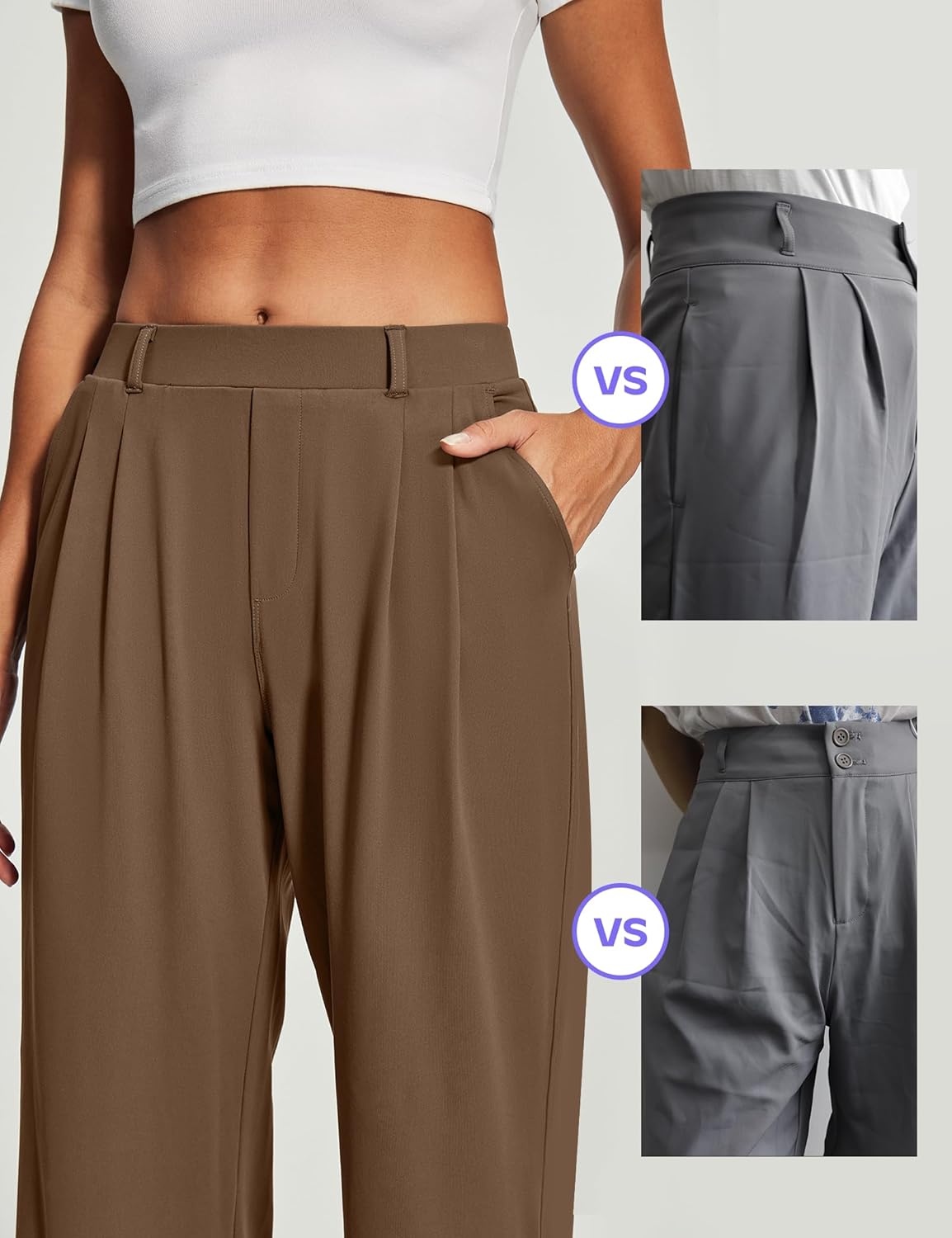 image:imageHeathyoga Womens Dress Pants Pull On Wide Leg Stretchy Work Pants Women Business Casual Outfits Slacks for Women TrousersChocolate Brown