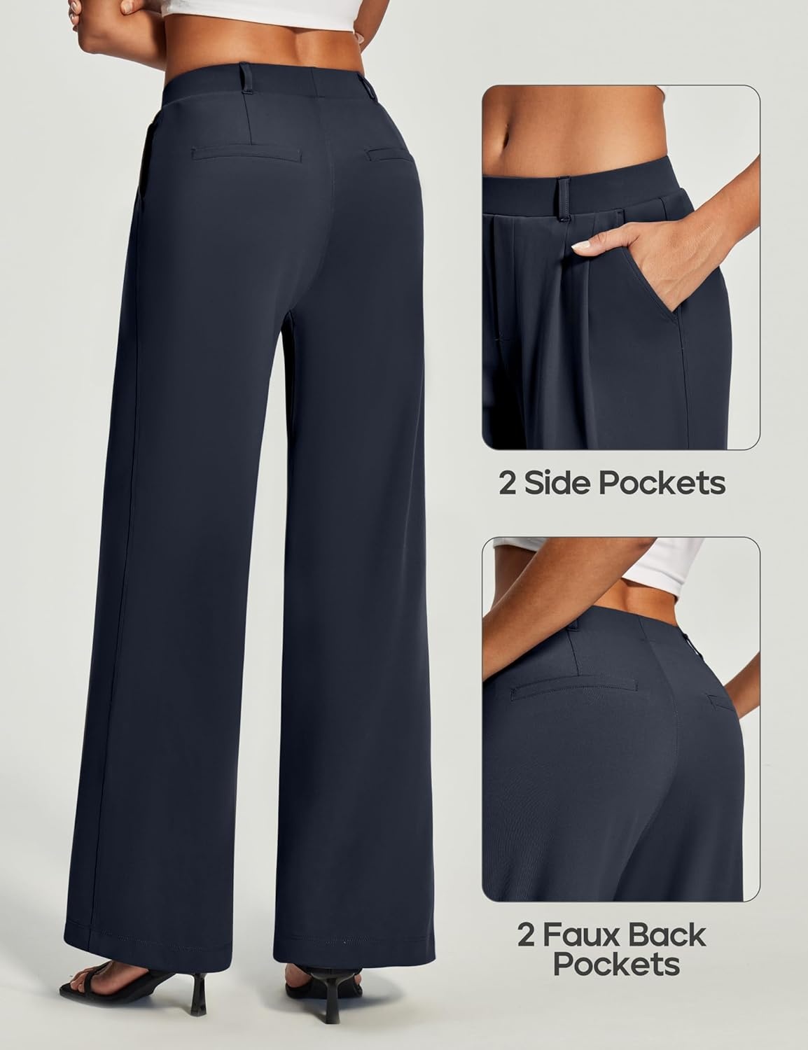 image:imageHeathyoga Womens Dress Pants Pull On Wide Leg Stretchy Work Pants Women Business Casual Outfits Slacks for Women TrousersDark Blue