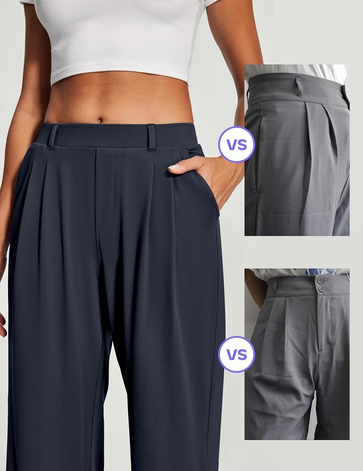 image:imageHeathyoga Womens Dress Pants Pull On Wide Leg Stretchy Work Pants Women Business Casual Outfits Slacks for Women TrousersDark Blue
