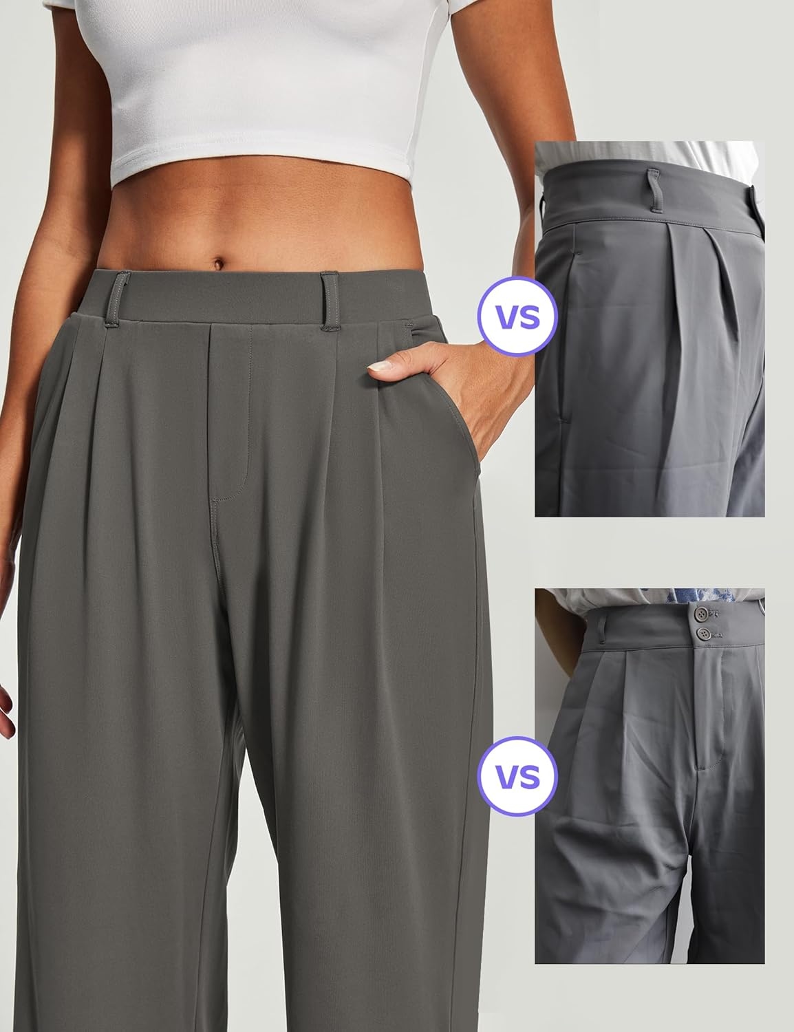 image:imageHeathyoga Womens Dress Pants Pull On Wide Leg Stretchy Work Pants Women Business Casual Outfits Slacks for Women TrousersDark Charcoal