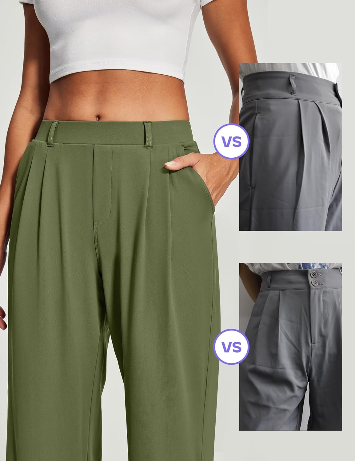 image:imageHeathyoga Womens Dress Pants Pull On Wide Leg Stretchy Work Pants Women Business Casual Outfits Slacks for Women TrousersLoden Green