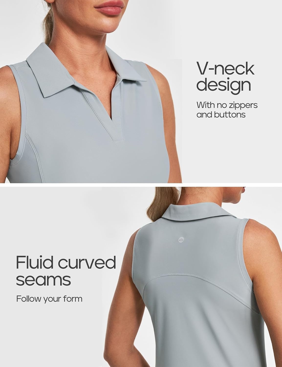 image:imageHeathyoga Womens Golf Shirt Golf Tank Tops for Women Polo Tennis Shirts Sleeveless Golf Shirts for Women Quick DryGrey