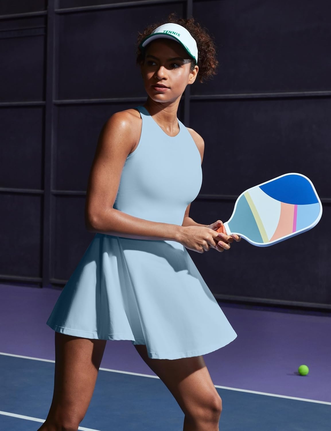 image:imageHeathyoga Womens Tennis Dress with Shorts Underneath Athletic Dress for Women Summer Romper Dresses with Pockets Golf OutfitsLight Blue