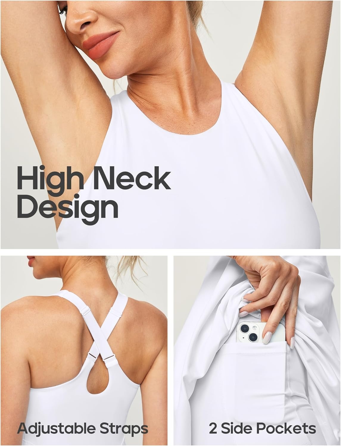 image:imageHeathyoga Womens Tennis Dress with Shorts Underneath Athletic Dress for Women Summer Romper Dresses with Pockets Golf OutfitsWhite