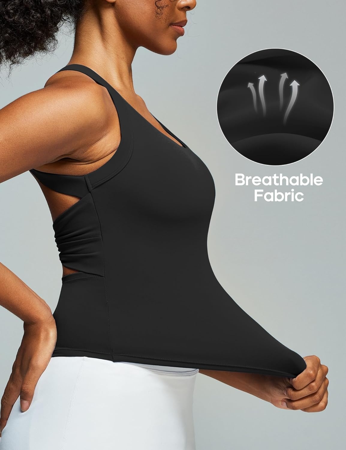 image:imageHeathyoga Workout Tank Tops Women with Built in Bras Racerback Tank Tops for Women Trendy CutOut Summer Tops Yoga PilatesBlack