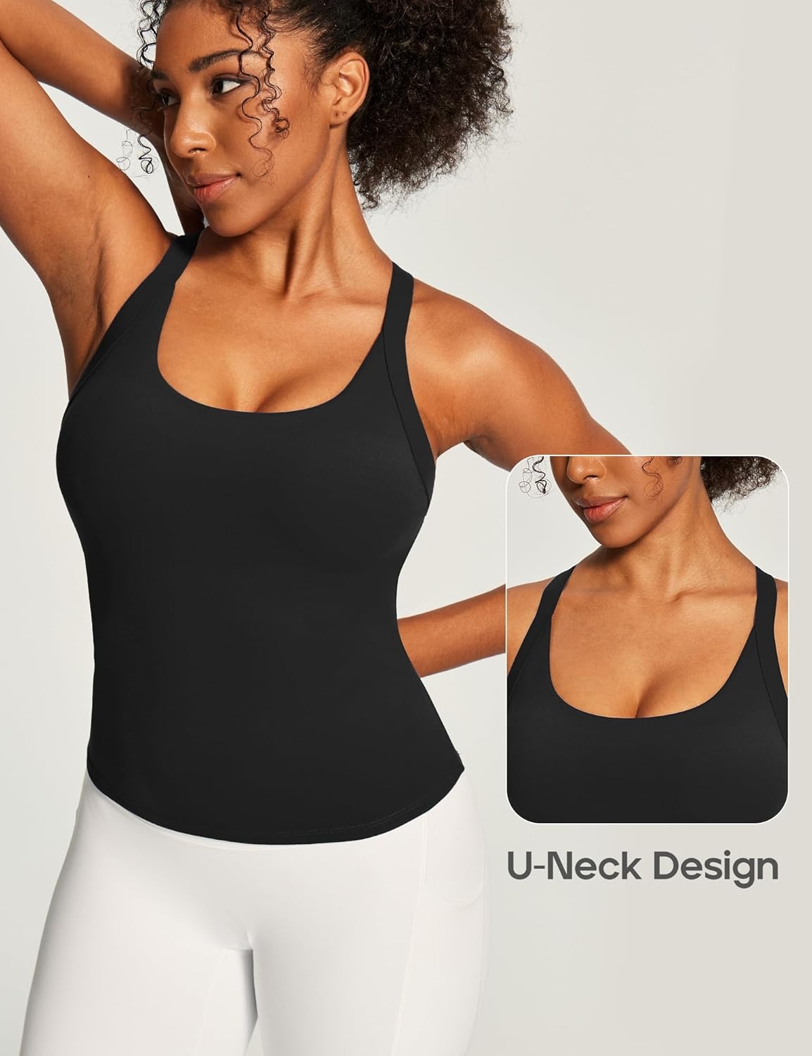 image:imageHeathyoga Workout Tank Tops Women with Built in Bras Racerback Tank Tops for Women Trendy CutOut Summer Tops Yoga PilatesBlack