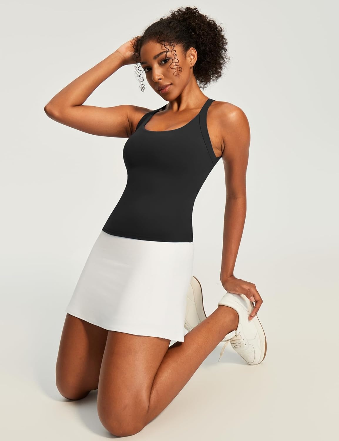 image:imageHeathyoga Workout Tank Tops Women with Built in Bras Racerback Tank Tops for Women Trendy CutOut Summer Tops Yoga PilatesBlack