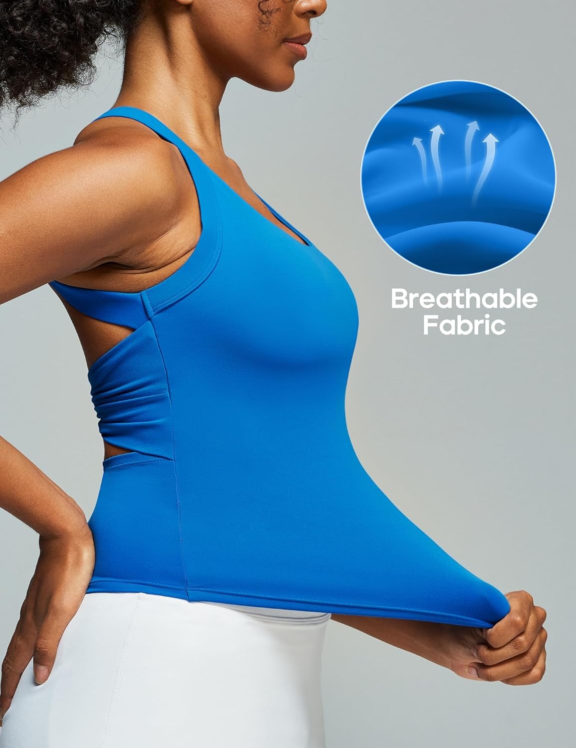 image:imageHeathyoga Workout Tank Tops Women with Built in Bras Racerback Tank Tops for Women Trendy CutOut Summer Tops Yoga PilatesBlue