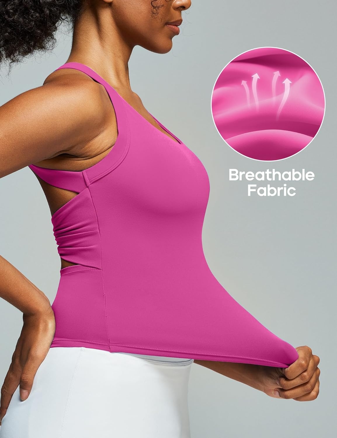 image:imageHeathyoga Workout Tank Tops Women with Built in Bras Racerback Tank Tops for Women Trendy CutOut Summer Tops Yoga PilatesPink