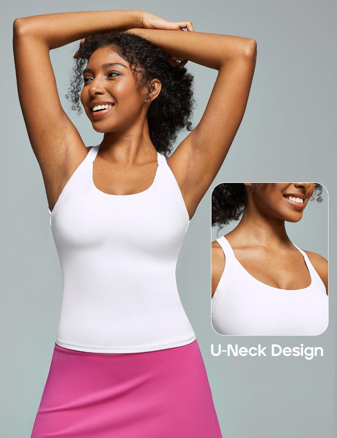image:imageHeathyoga Workout Tank Tops Women with Built in Bras Racerback Tank Tops for Women Trendy CutOut Summer Tops Yoga PilatesWhite