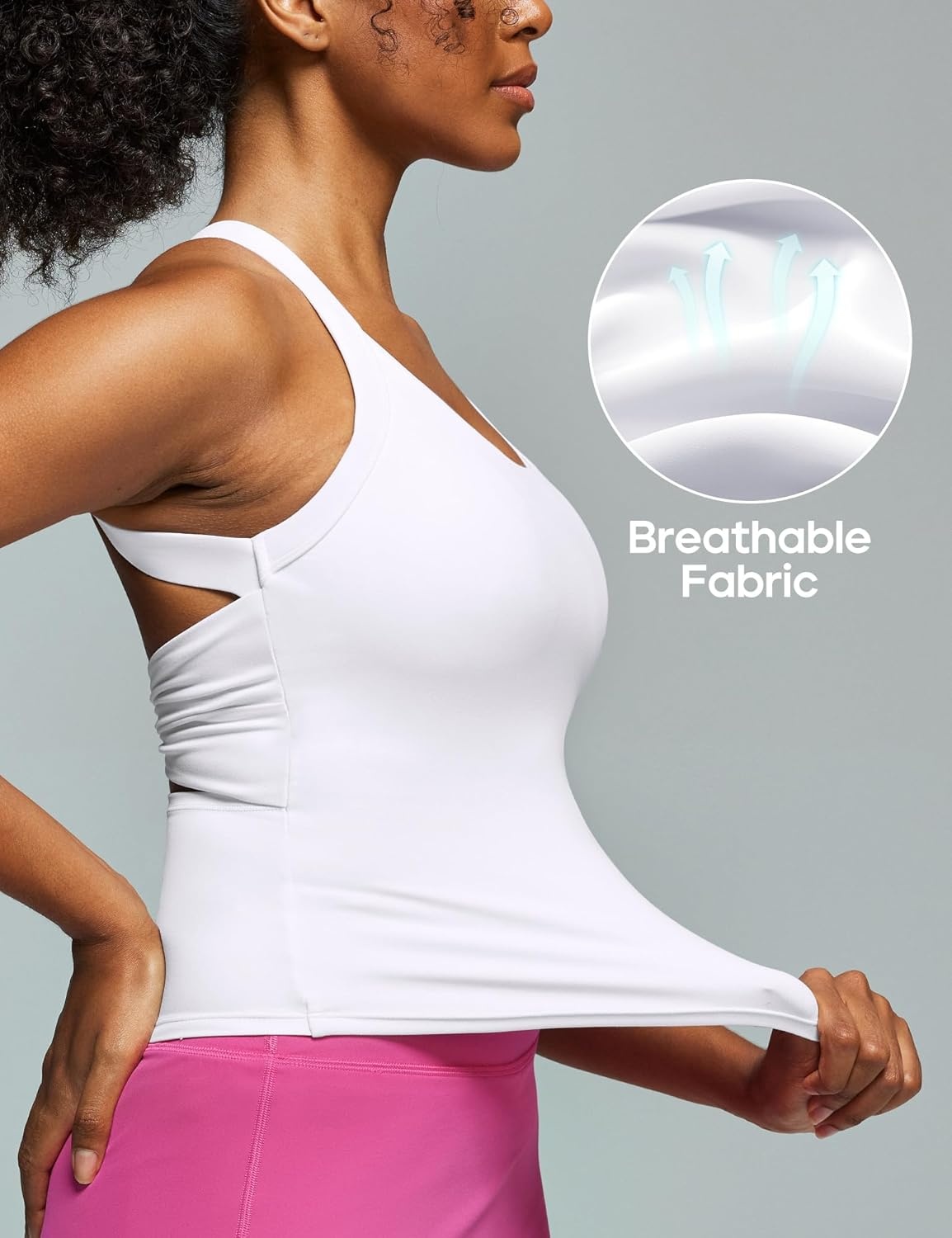 image:imageHeathyoga Workout Tank Tops Women with Built in Bras Racerback Tank Tops for Women Trendy CutOut Summer Tops Yoga PilatesWhite