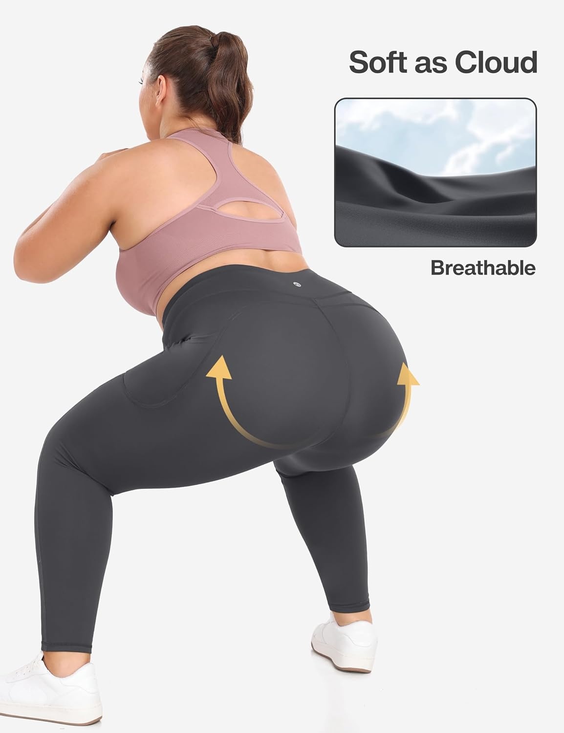 image:imageHeathyoga X6XL Plus Size Leggings for Women with Pockets Tummy Control Plus Size Yoga Pants High Waist Workout ClothesGray