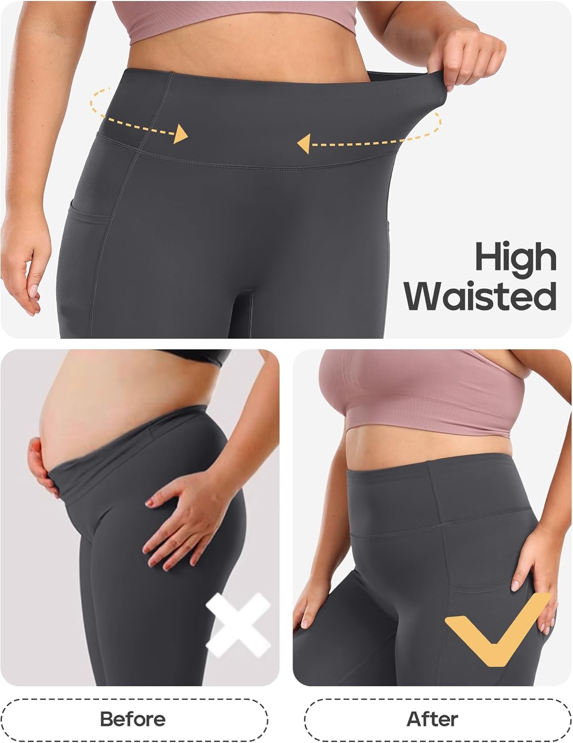 image:imageHeathyoga X6XL Plus Size Leggings for Women with Pockets Tummy Control Plus Size Yoga Pants High Waist Workout ClothesGray