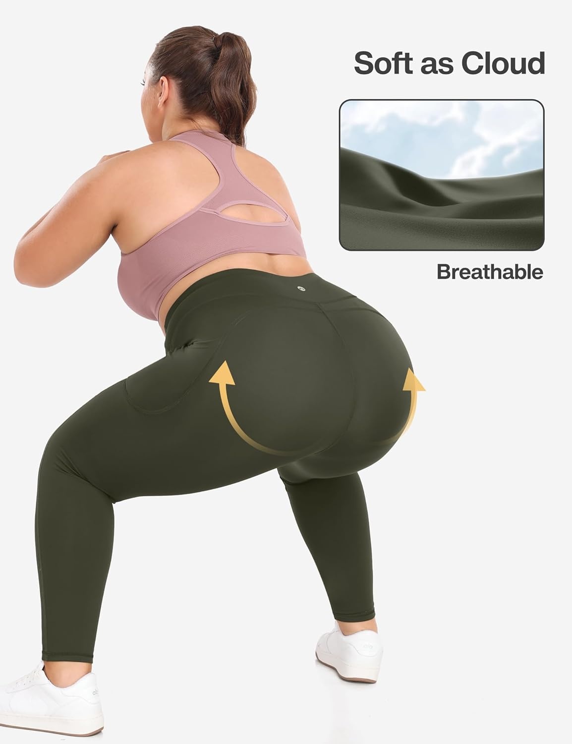 image:imageHeathyoga X6XL Plus Size Leggings for Women with Pockets Tummy Control Plus Size Yoga Pants High Waist Workout ClothesLegacy Green