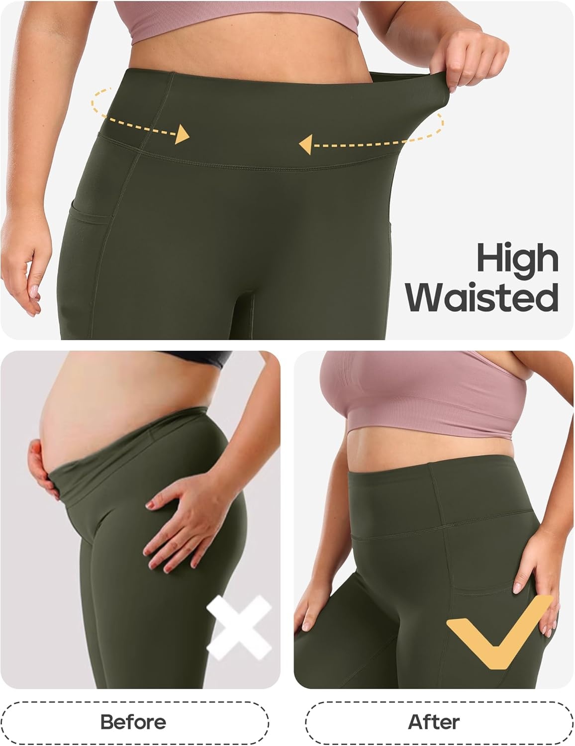 image:imageHeathyoga X6XL Plus Size Leggings for Women with Pockets Tummy Control Plus Size Yoga Pants High Waist Workout ClothesLegacy Green