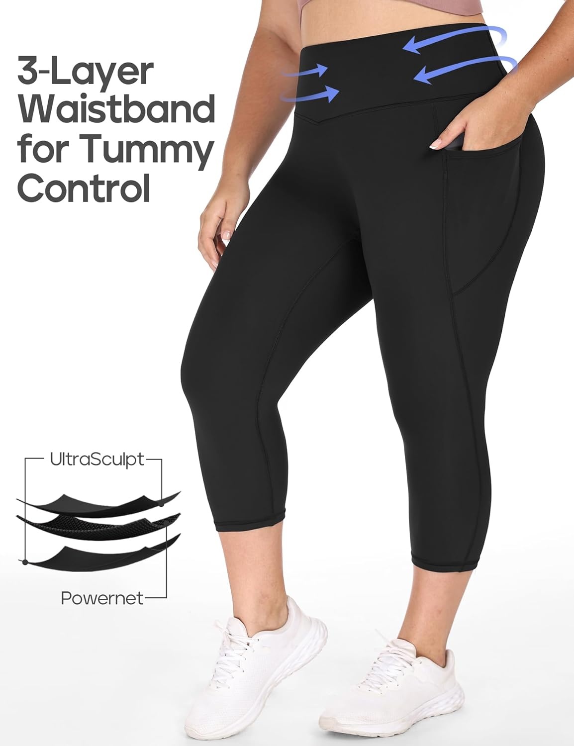 image:imageHeathyoga XL6XL Plus Size Capri Leggings for Women with Pockets Tummy Control Capri Yoga Pants High Waisted LeggingsBlack