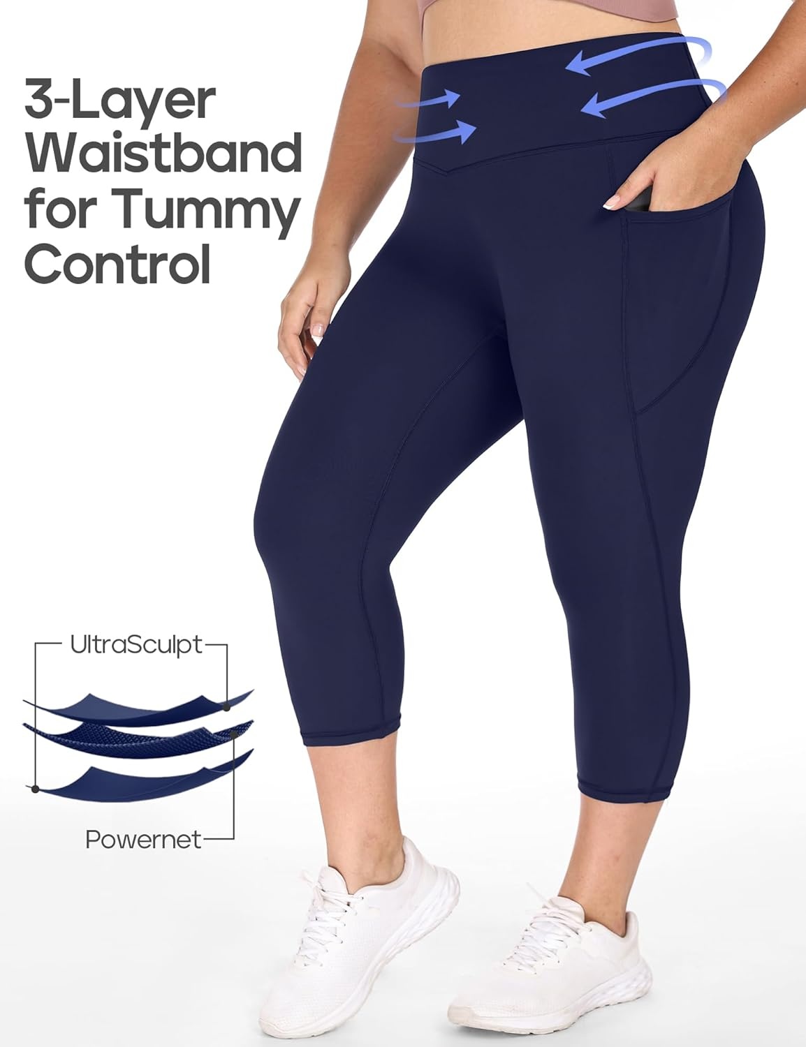 image:imageHeathyoga XL6XL Plus Size Capri Leggings for Women with Pockets Tummy Control Capri Yoga Pants High Waisted LeggingsDark Blue
