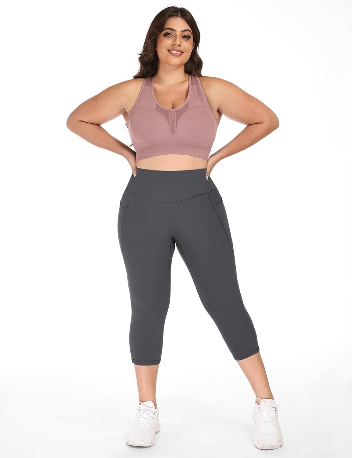 image:imageHeathyoga XL6XL Plus Size Capri Leggings for Women with Pockets Tummy Control Capri Yoga Pants High Waisted LeggingsDark Grey