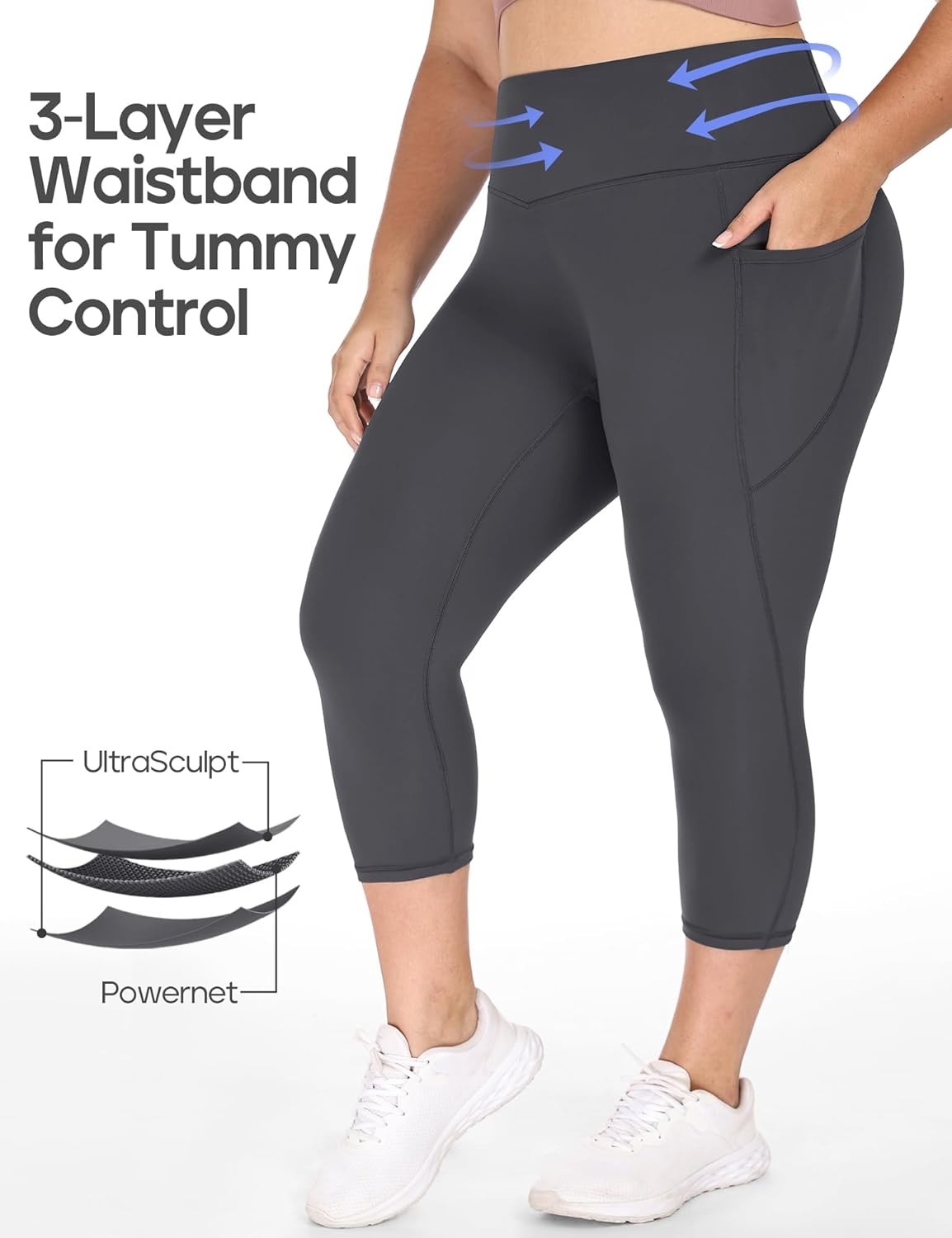 image:imageHeathyoga XL6XL Plus Size Capri Leggings for Women with Pockets Tummy Control Capri Yoga Pants High Waisted LeggingsDark Grey
