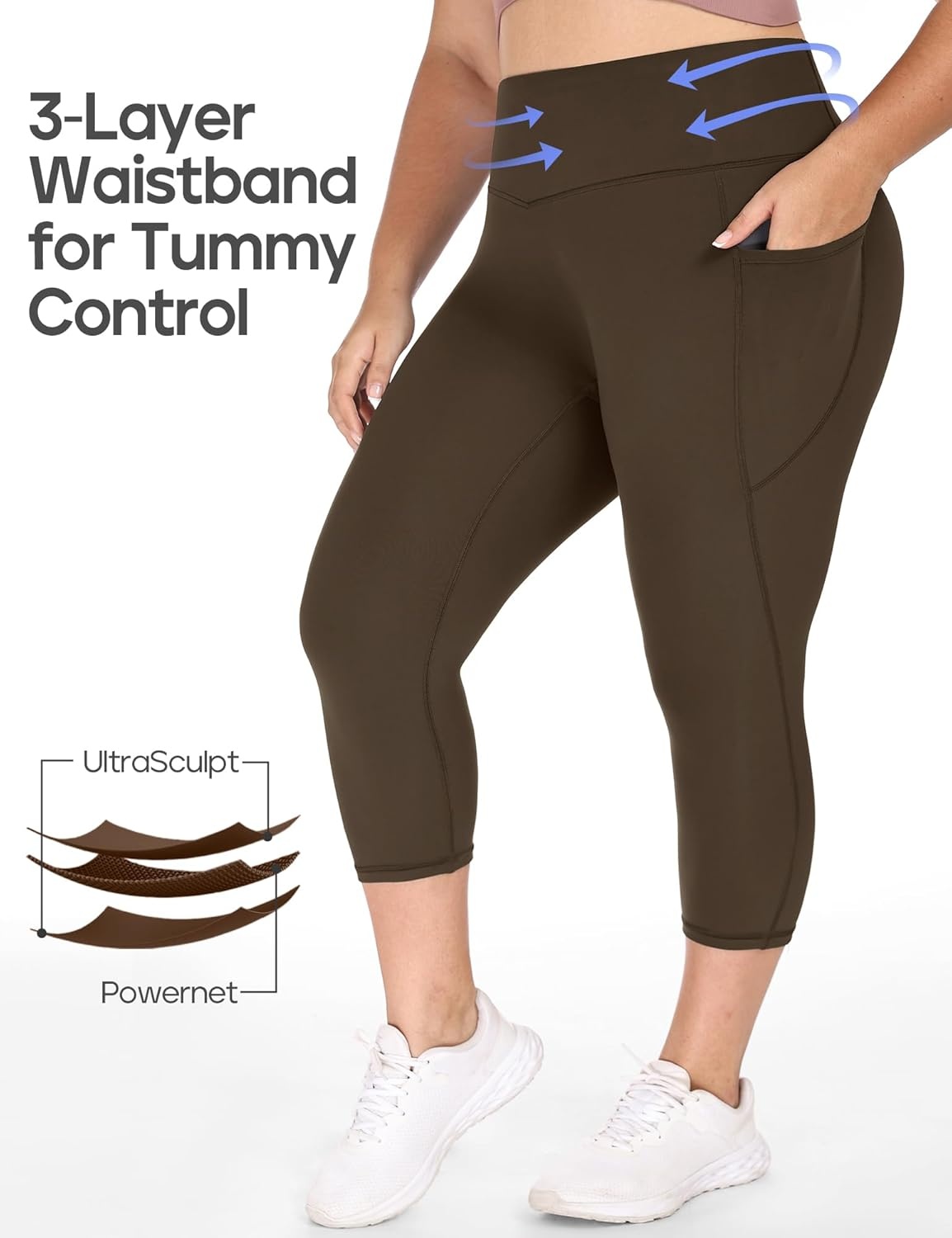 image:imageHeathyoga XL6XL Plus Size Capri Leggings for Women with Pockets Tummy Control Capri Yoga Pants High Waisted LeggingsEspresso
