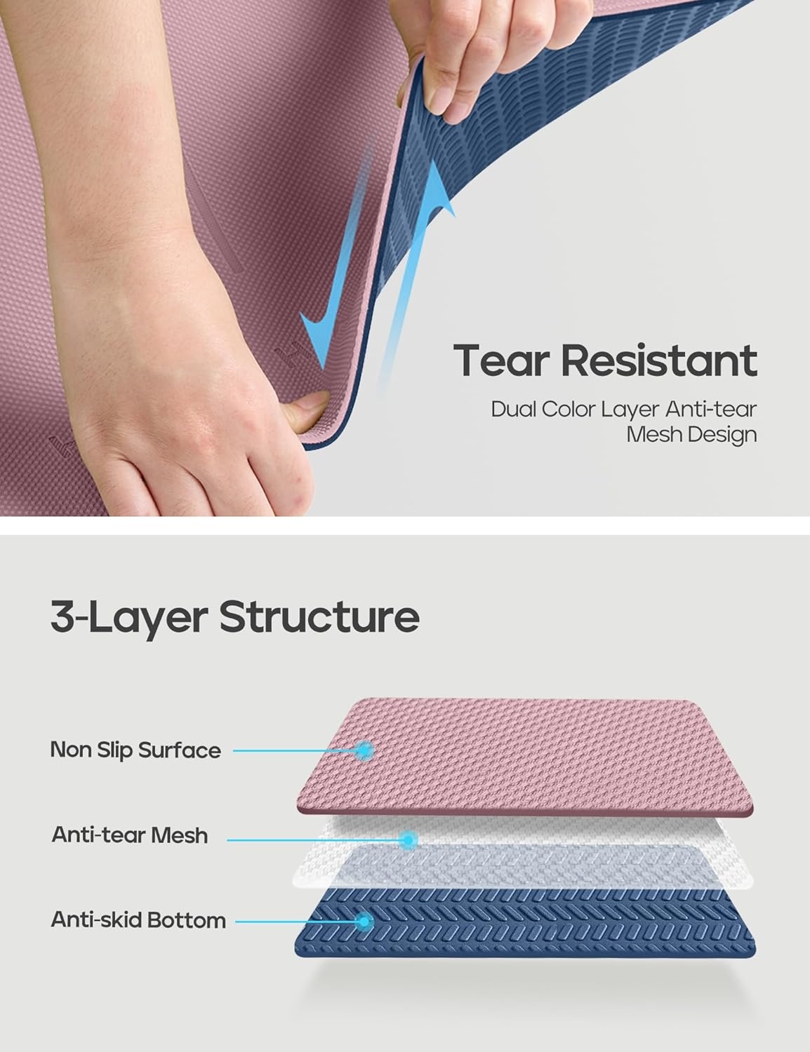 image:imageHeathyoga Yoga Mat Non Slip TPE Pilates Exercise Mats for Home Workout Gym Fitness Eco Friendly Thick Hot Yoga Mat with Strap Body Alignment72x 26 Thickness 14Pink