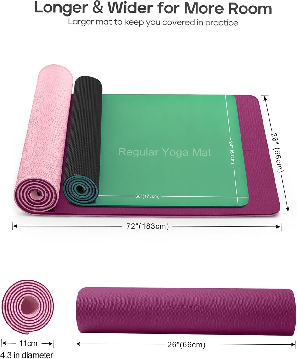 image:imageHeathyoga Yoga Mat Non Slip TPE Pilates Exercise Mats for Home Workout Gym Fitness Eco Friendly Thick Hot Yoga Mat with Strap Body Alignment72x 26 Thickness 14Deep Purple