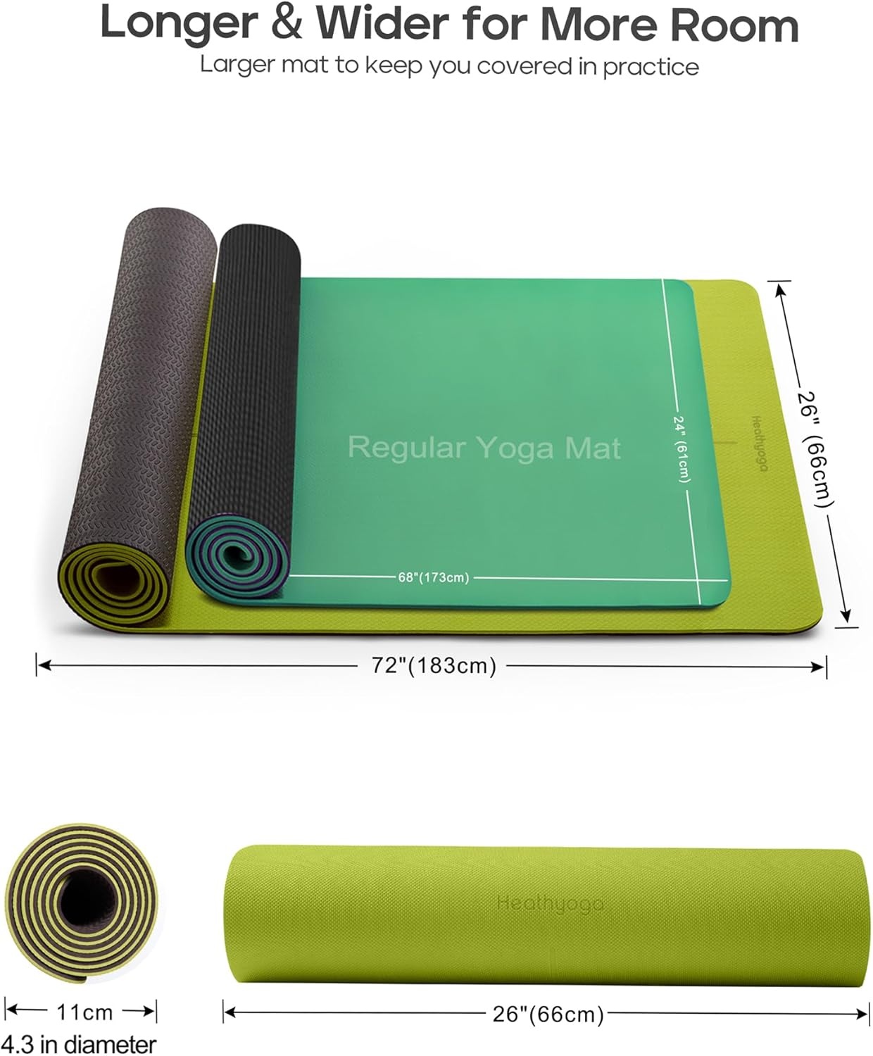 image:imageHeathyoga Yoga Mat Non Slip TPE Pilates Exercise Mats for Home Workout Gym Fitness Eco Friendly Thick Hot Yoga Mat with Strap Body Alignment72x 26 Thickness 14Grass Green