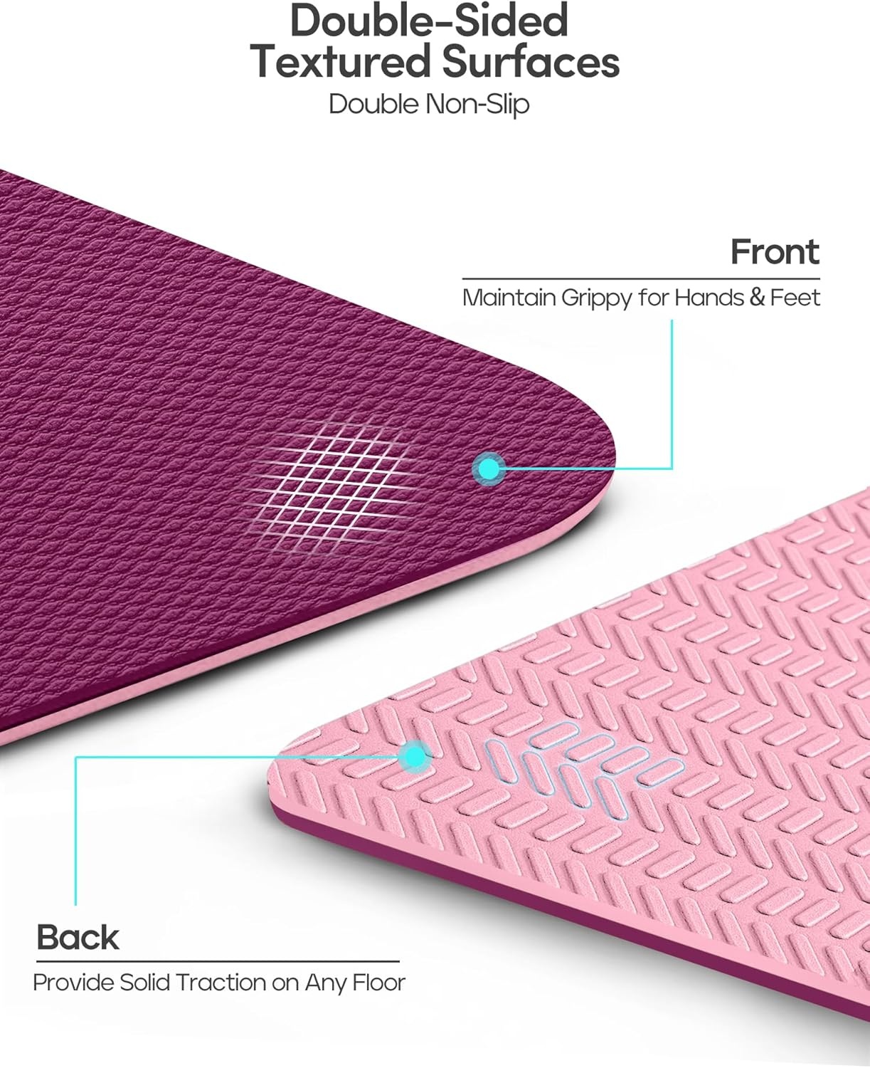 image:imageHeathyoga Yoga Mat Non Slip TPE Pilates Exercise Mats for Home Workout Gym Fitness Eco Friendly Thick Hot Yoga Mat with Strap Body Alignment72x 26 Thickness 14Deep Purple