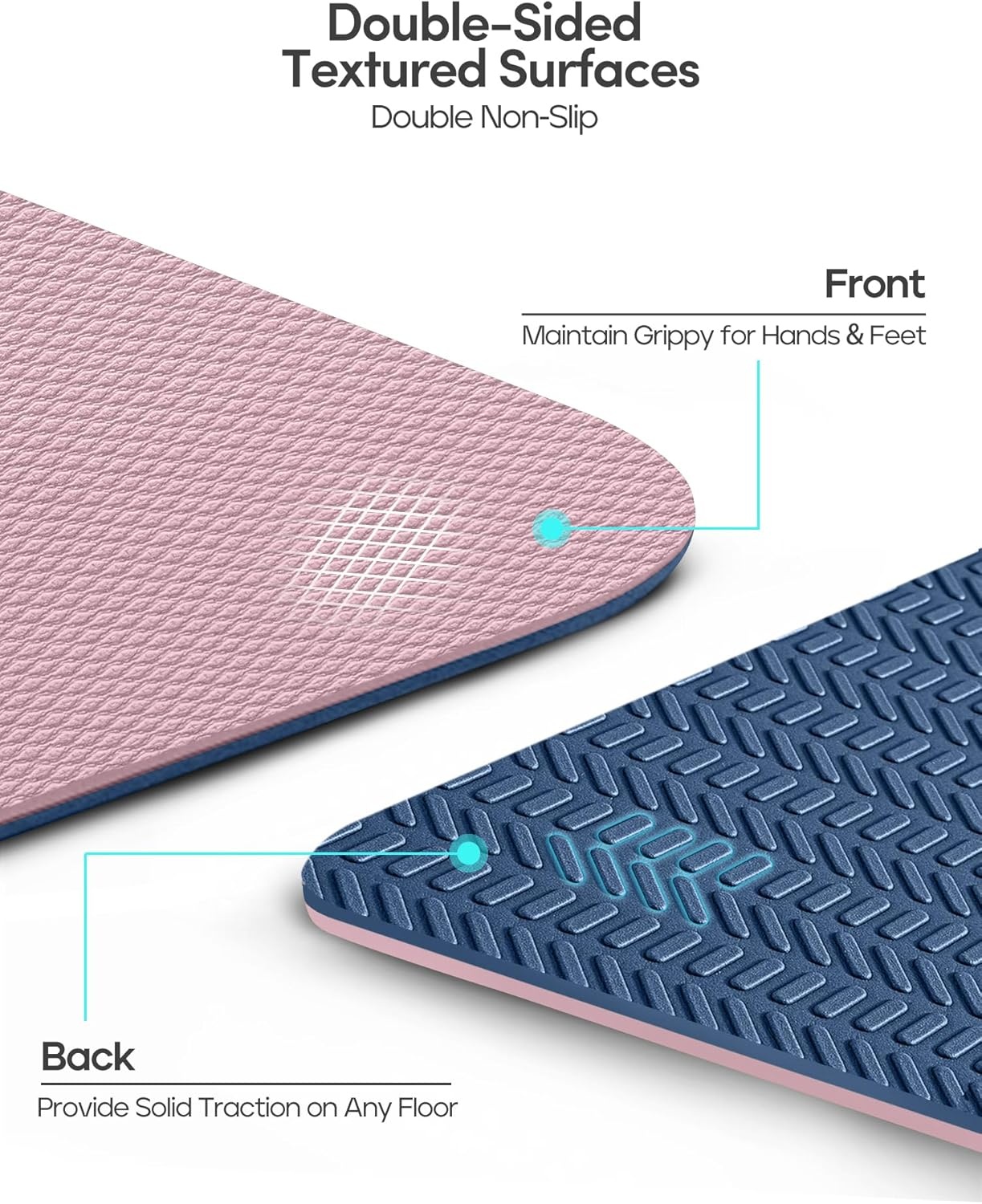 image:imageHeathyoga Yoga Mat Non Slip TPE Pilates Exercise Mats for Home Workout Gym Fitness Eco Friendly Thick Hot Yoga Mat with Strap Body Alignment72x 26 Thickness 14Pink