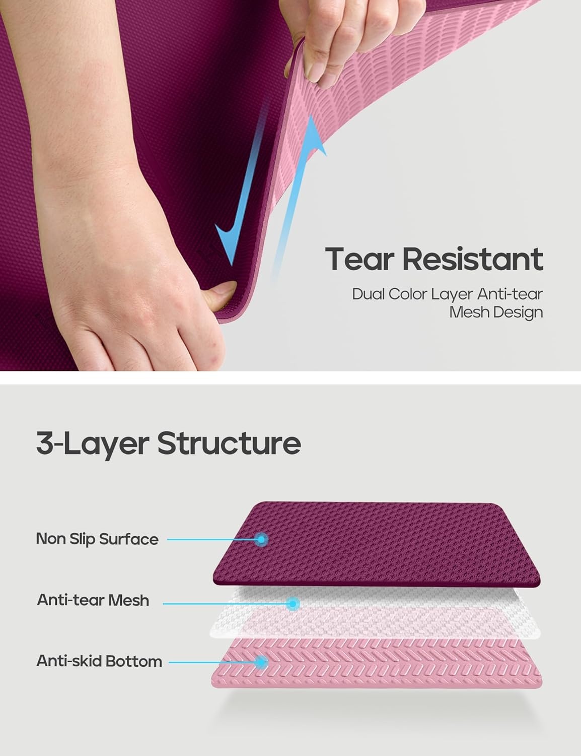 image:imageHeathyoga Yoga Mat Non Slip TPE Pilates Exercise Mats for Home Workout Gym Fitness Eco Friendly Thick Hot Yoga Mat with Strap Body Alignment72x 26 Thickness 14Deep Purple