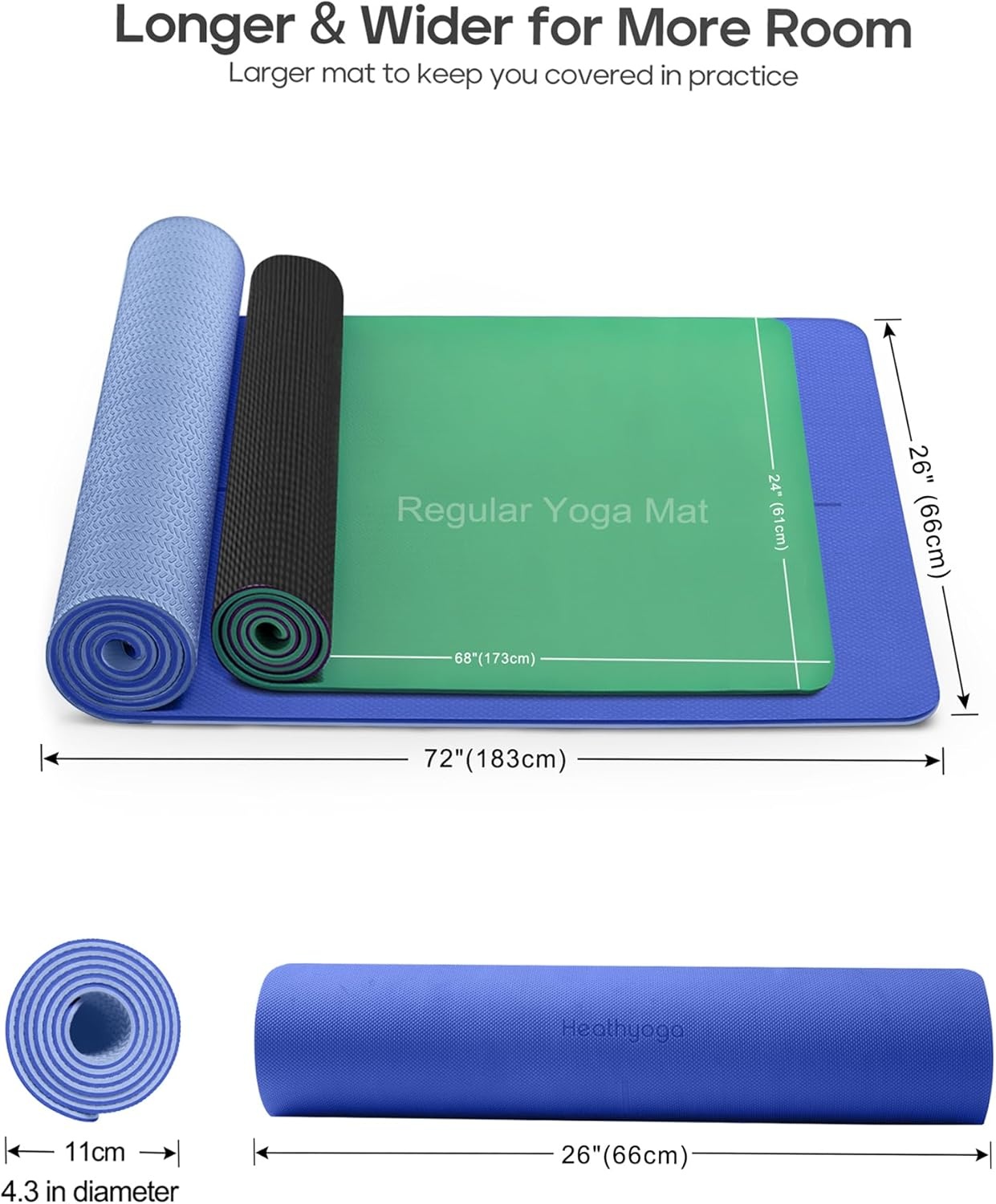 image:imageHeathyoga Yoga Mat Non Slip TPE Pilates Exercise Mats for Home Workout Gym Fitness Eco Friendly Thick Hot Yoga Mat with Strap Body Alignment72x 26 Thickness 14Blue