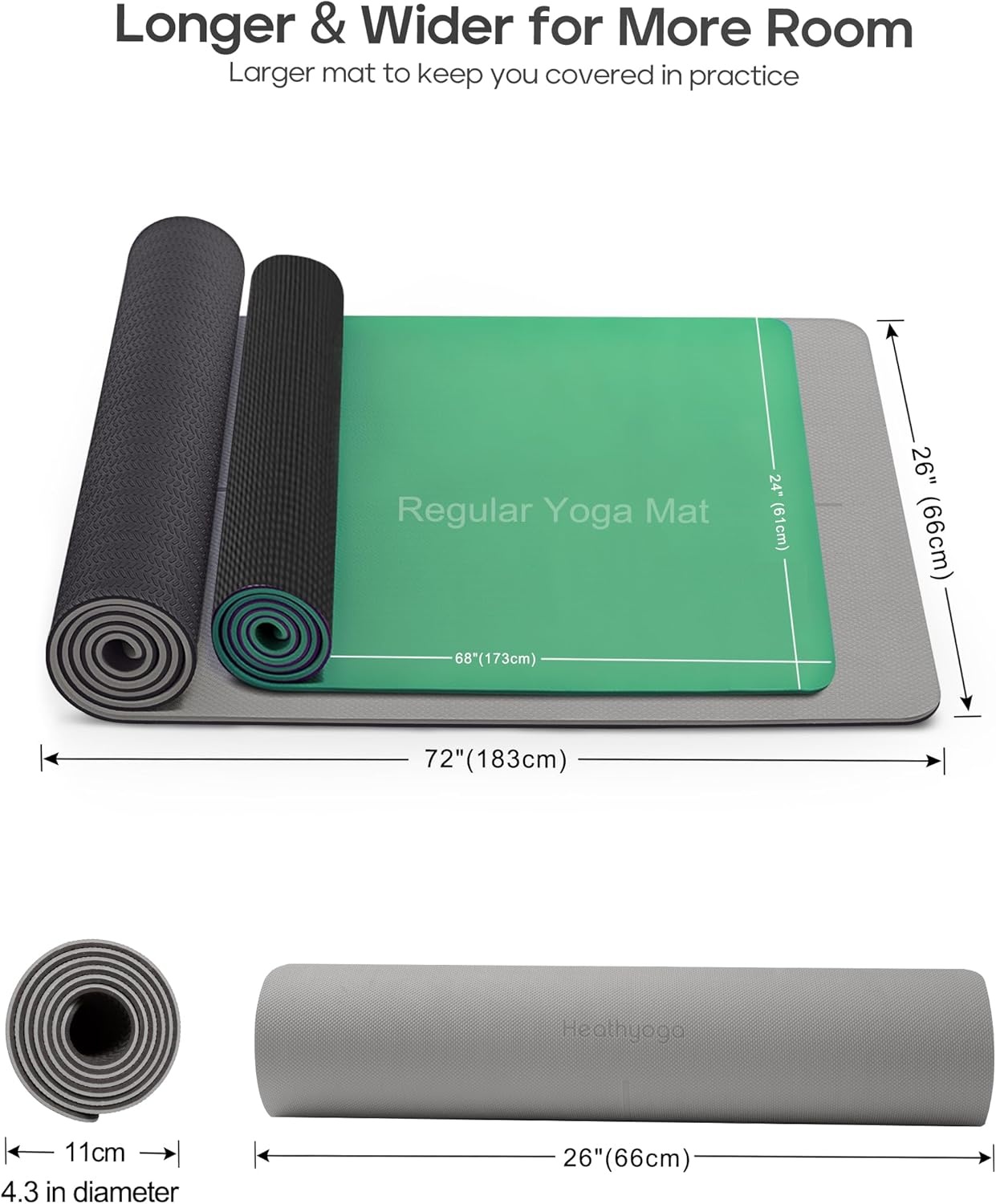 image:imageHeathyoga Yoga Mat Non Slip TPE Pilates Exercise Mats for Home Workout Gym Fitness Eco Friendly Thick Hot Yoga Mat with Strap Body Alignment72x 26 Thickness 14Charcoal