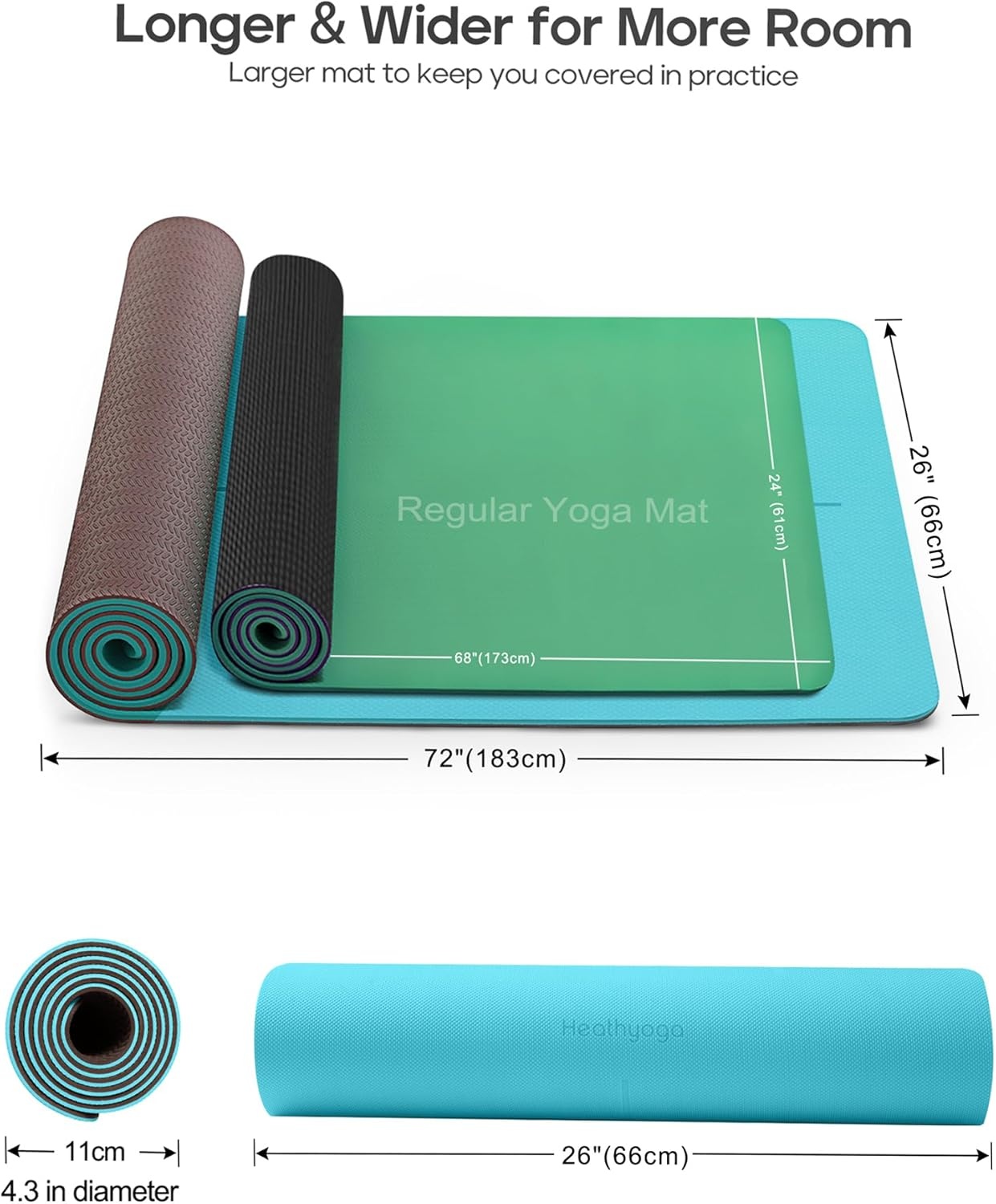 image:imageHeathyoga Yoga Mat Non Slip TPE Pilates Exercise Mats for Home Workout Gym Fitness Eco Friendly Thick Hot Yoga Mat with Strap Body Alignment72x 26 Thickness 14Turquoise