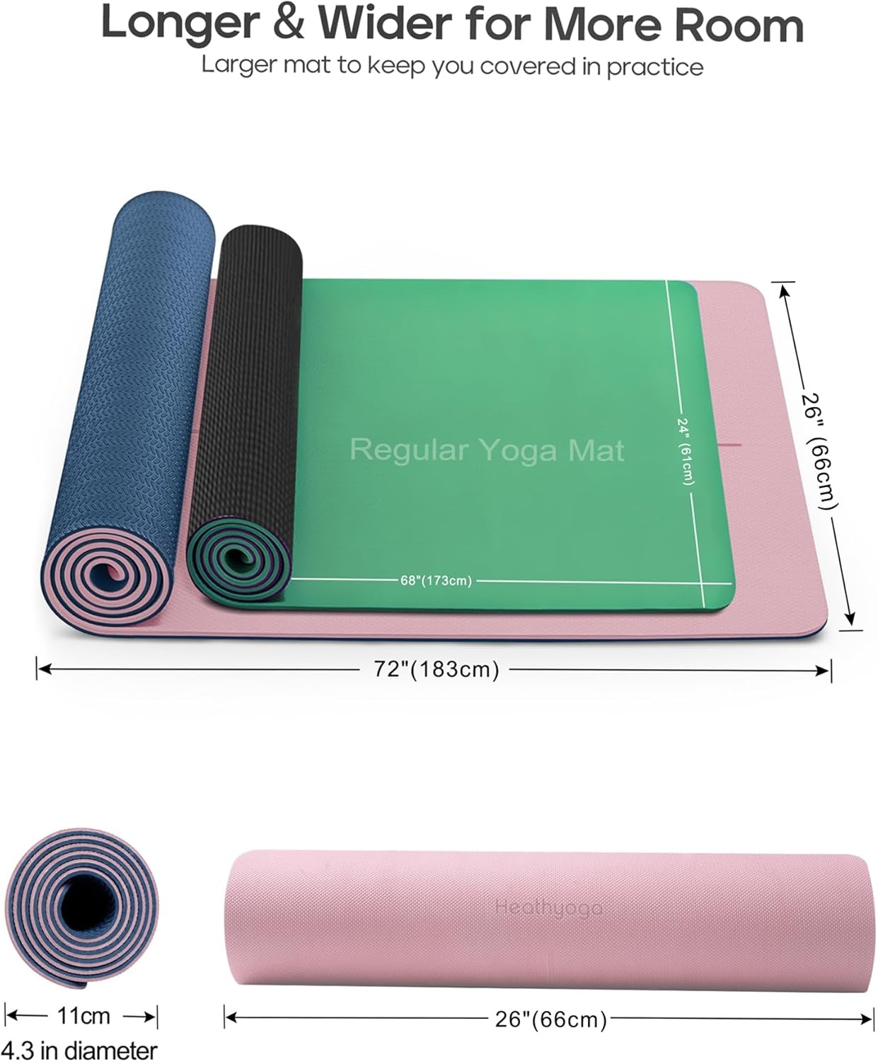 image:imageHeathyoga Yoga Mat Non Slip TPE Pilates Exercise Mats for Home Workout Gym Fitness Eco Friendly Thick Hot Yoga Mat with Strap Body Alignment72x 26 Thickness 14Pink