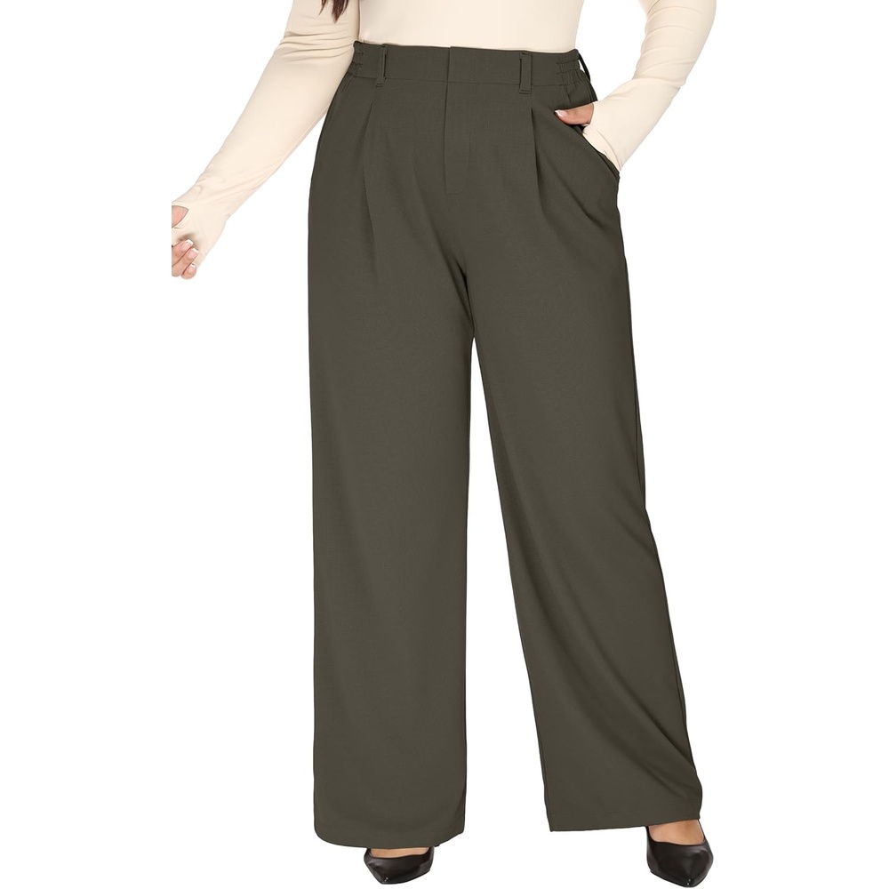 image:imageHeathyoga 1X5X Plus Size Stretchy Work Pants Women Pull on Womens Dress Pants Business Casual Outfits Slacks for WomenOlive Green
