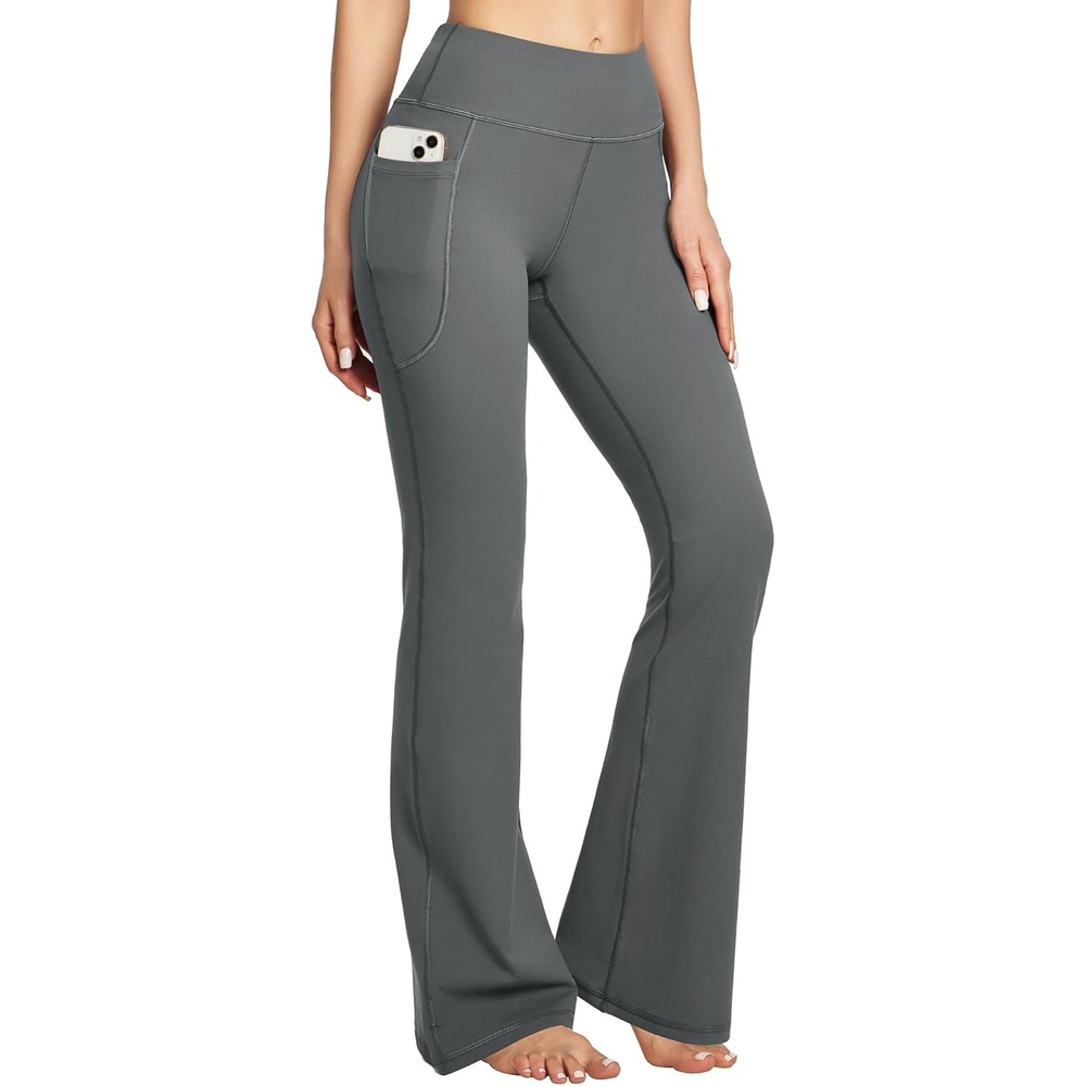 image:imageHeathyoga 283032 Yoga Pants Women Wide Leg Yoga Pants with Pockets for Women Flare Leggings Bootcut Work Dress PantsLight Gray