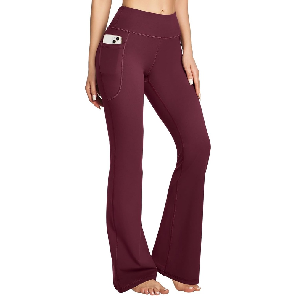image:imageHeathyoga 283032 Yoga Pants Women Wide Leg Yoga Pants with Pockets for Women Flare Leggings Bootcut Work Dress PantsWine