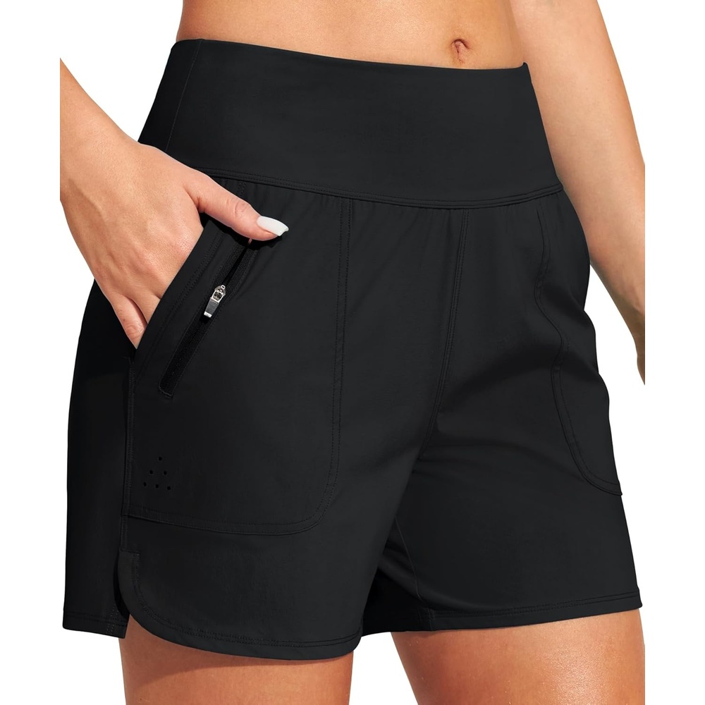 image:imageHeathyoga 5 Swim Board Shorts Women Strechy High Waisted Bathing Suits Bottoms Quick Dry UPF 50 Beach Shorts with LinerBlack