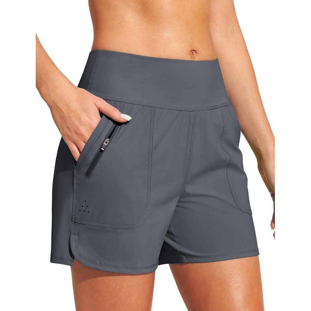 image:imageHeathyoga 5 Swim Board Shorts Women Strechy High Waisted Bathing Suits Bottoms Quick Dry UPF 50 Beach Shorts with LinerGrey
