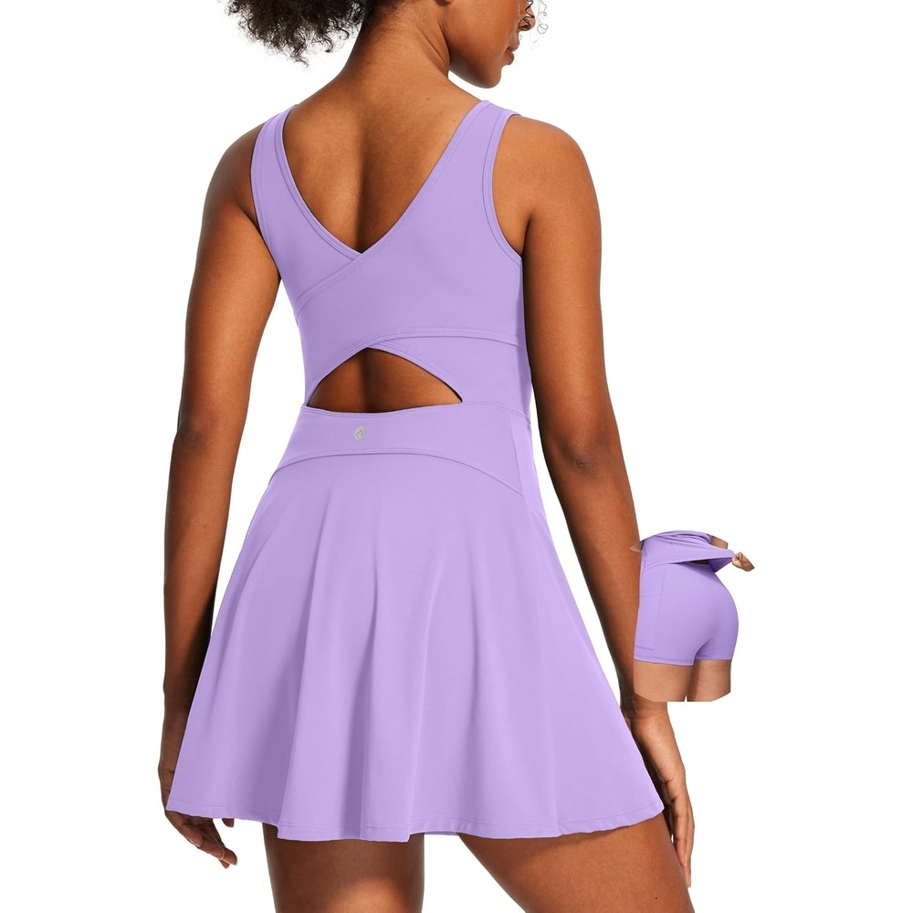 image:imageHeathyoga Athletic Dress for Women Easy Peasy Tennis Dress with Shorts Underneath Workout Active Golf Dresses for WomenLavender