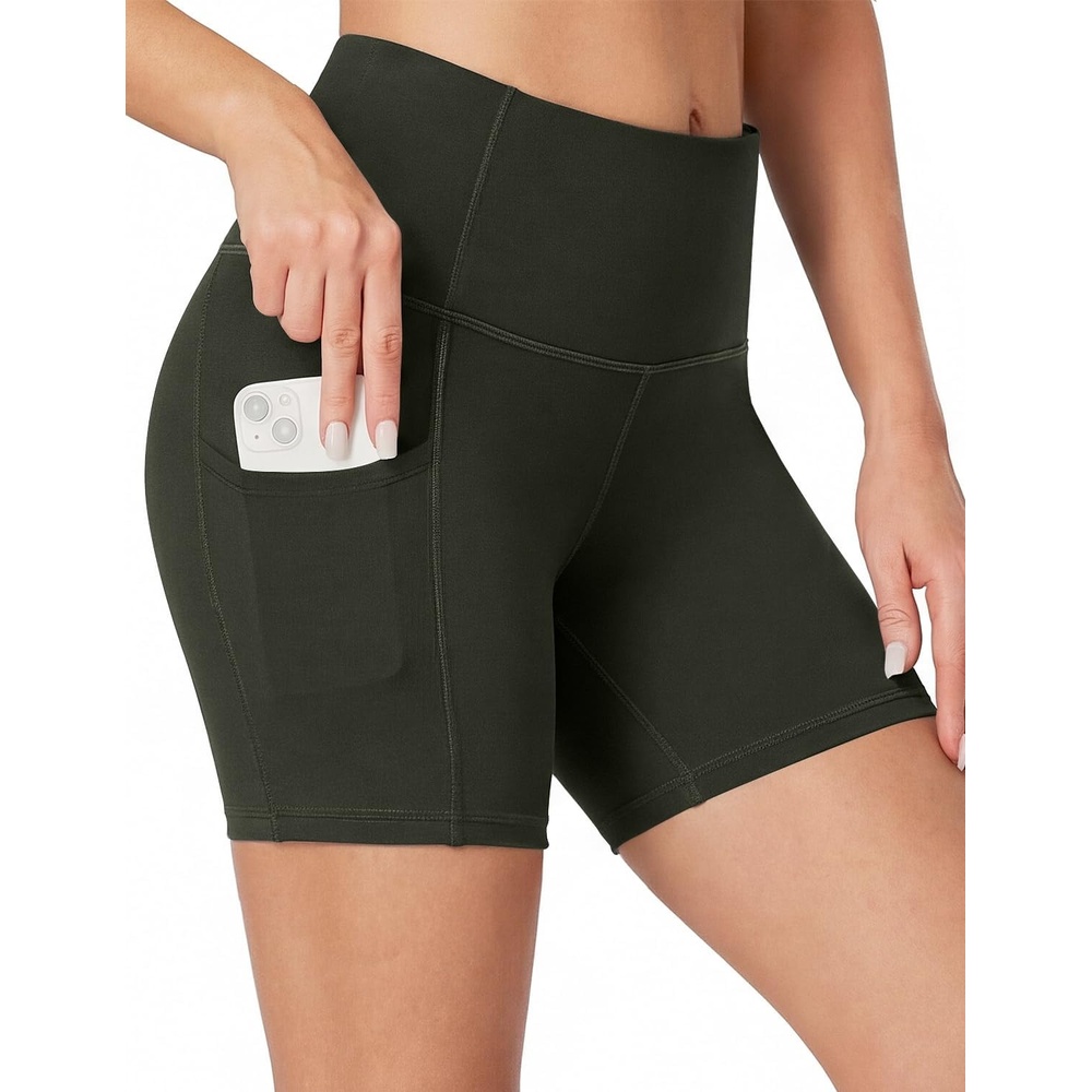 image:imageHeathyoga Biker Shorts Women Tummy Control 5 Workout Shorts Women with Pockets High Waisted Spandex Short for Gym YogaBlack Olive Green