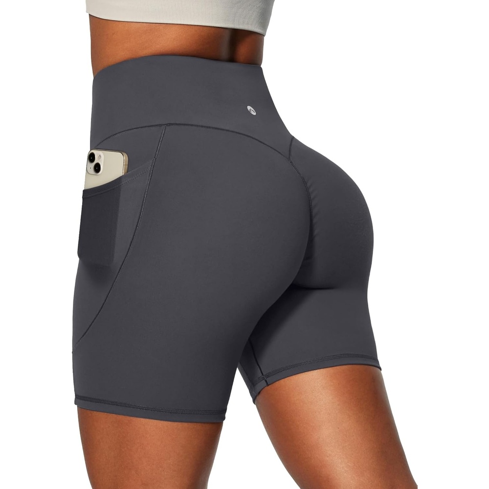 image:imageHeathyoga Biker Shorts Women Tummy Control 6 Butt Lifting Workout Shorts with Pockets Compression Yoga Shorts Spandex GymGrey