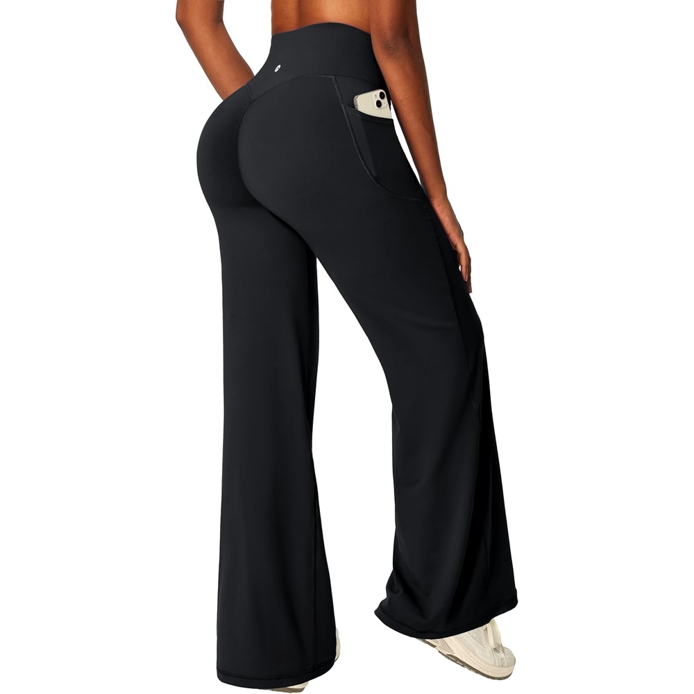 image:imageHeathyoga Butt Lifting Wide Leg Leggings with Pockets for Women Straight Leg Yoga Pants Women No Front Seam Workout LeggingsBlack